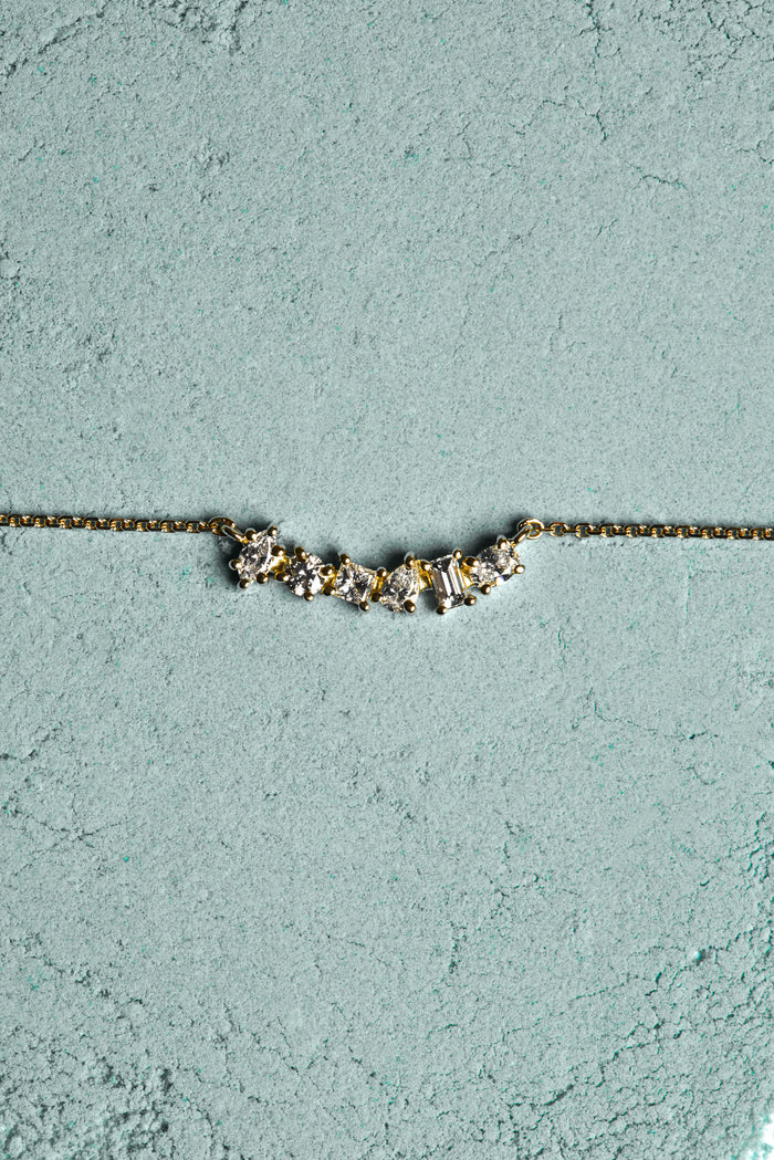 multiple stone cuts Curved Bar Style Moissanite Diamond Necklace