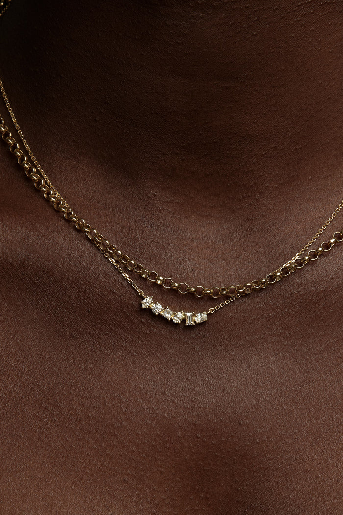 multiple stone cuts Curved Bar Style Moissanite Diamond Necklace