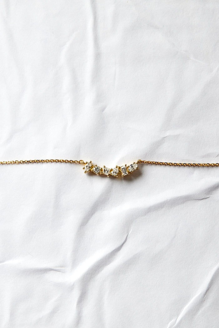 multiple stone cuts Curved Bar Style Moissanite Diamond Necklace