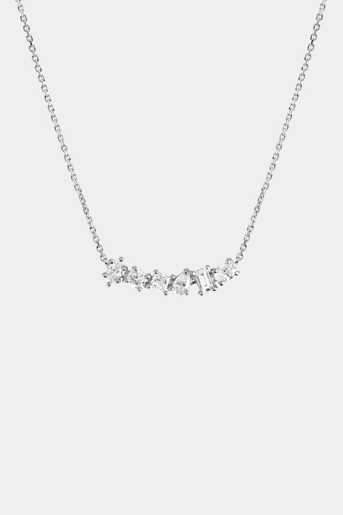 multiple stone cuts Curved Bar Style Moissanite Diamond Necklace