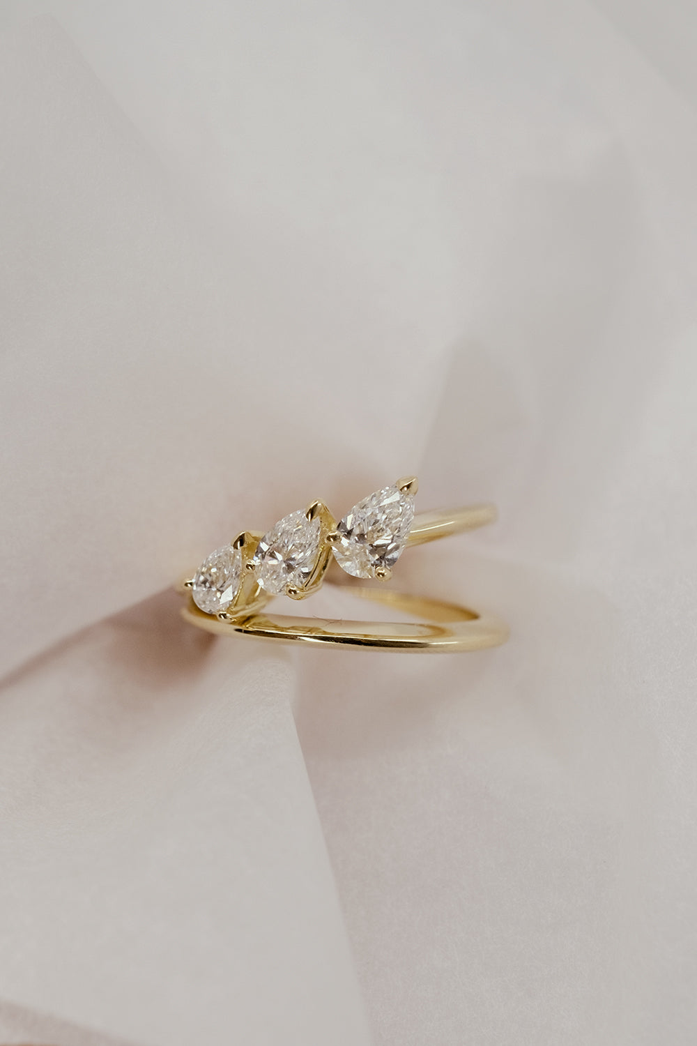 0.25 TCW Pear Shaped Moissanite Double Wedding Band