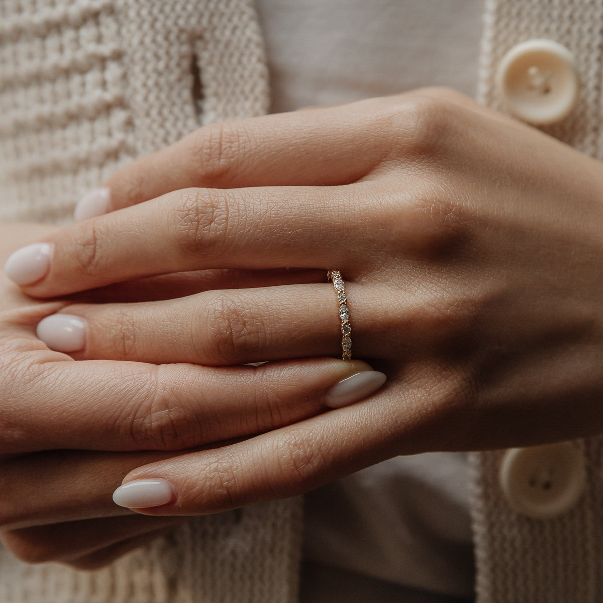 0.20 TCW Marquise & Round Lab Grown Diamond Half Eternity Wedding Band