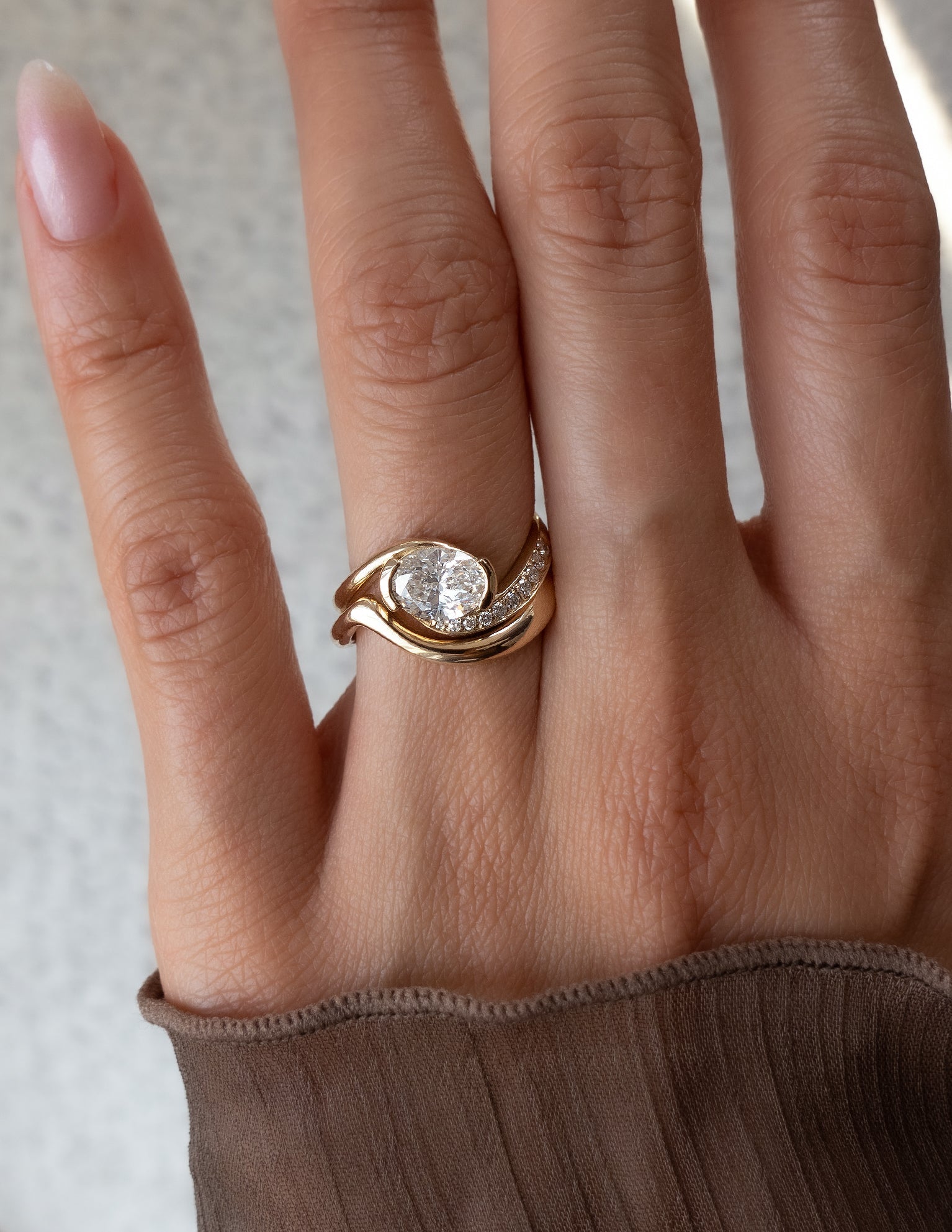 1.0 - 2.0 CT Oval Cut Lab Grown Diamond Pavé Unique Setting Engagement Ring