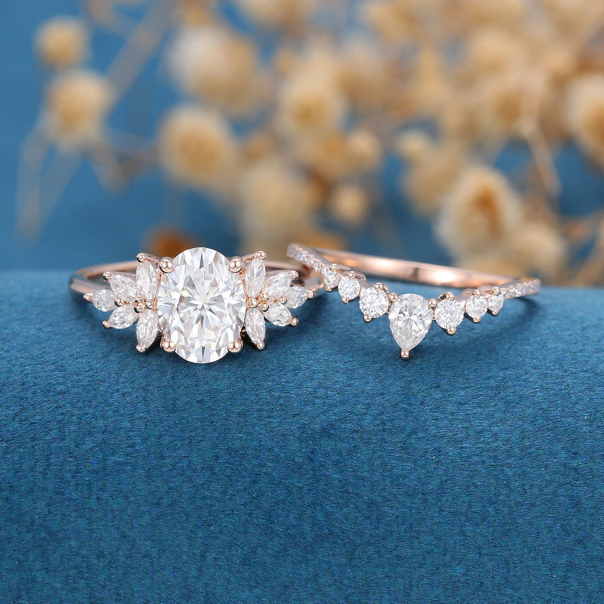 1.33 CT Oval Shaped Moissanite Cluster Bridal Set - Camila Brown