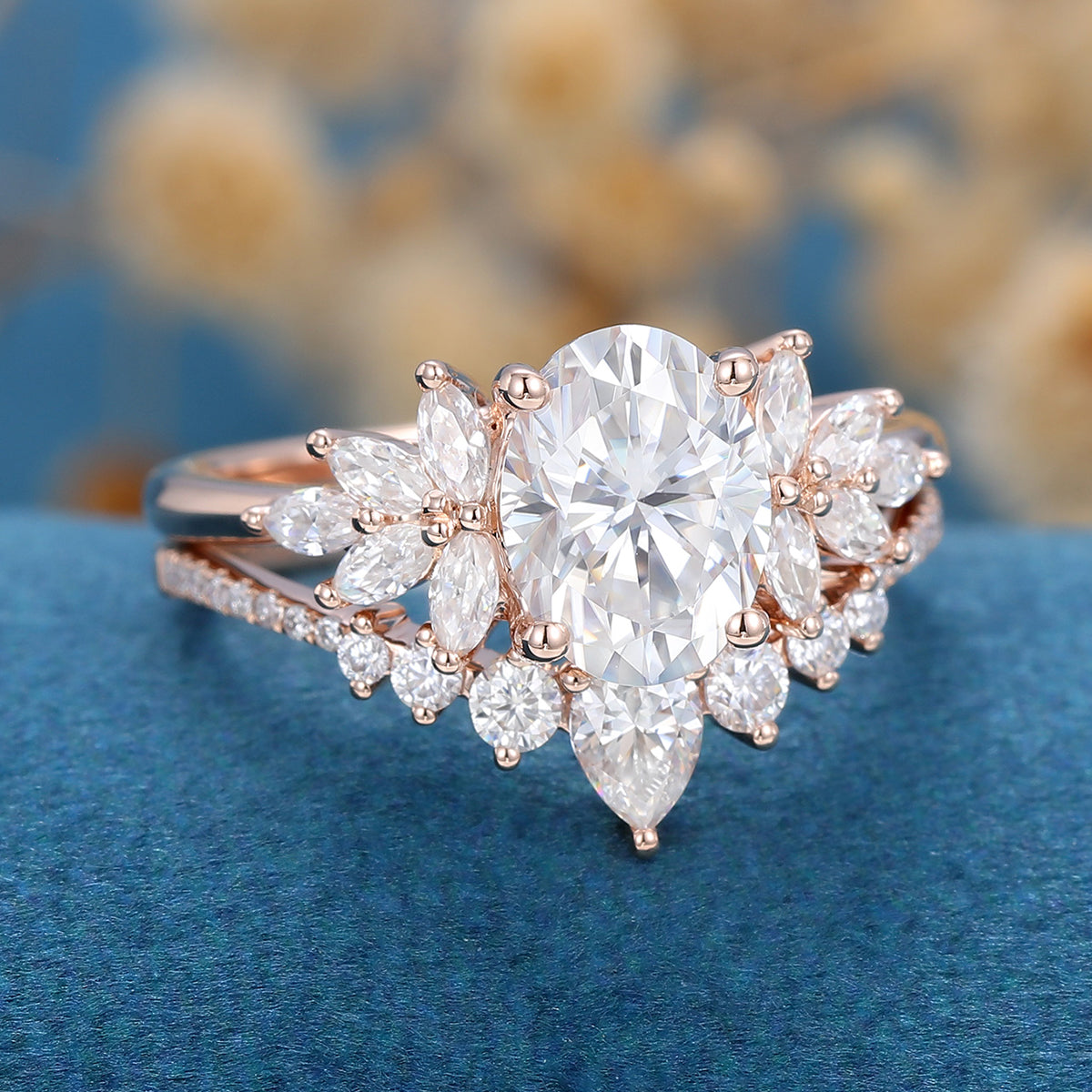 1.33 CT Oval Shaped Moissanite Cluster Bridal Set - Camila Brown