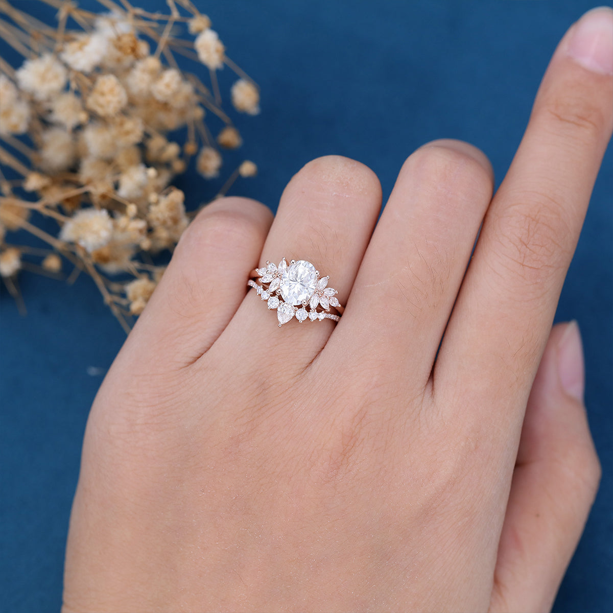 1.33 CT Oval Shaped Moissanite Cluster Bridal Set - Camila Brown