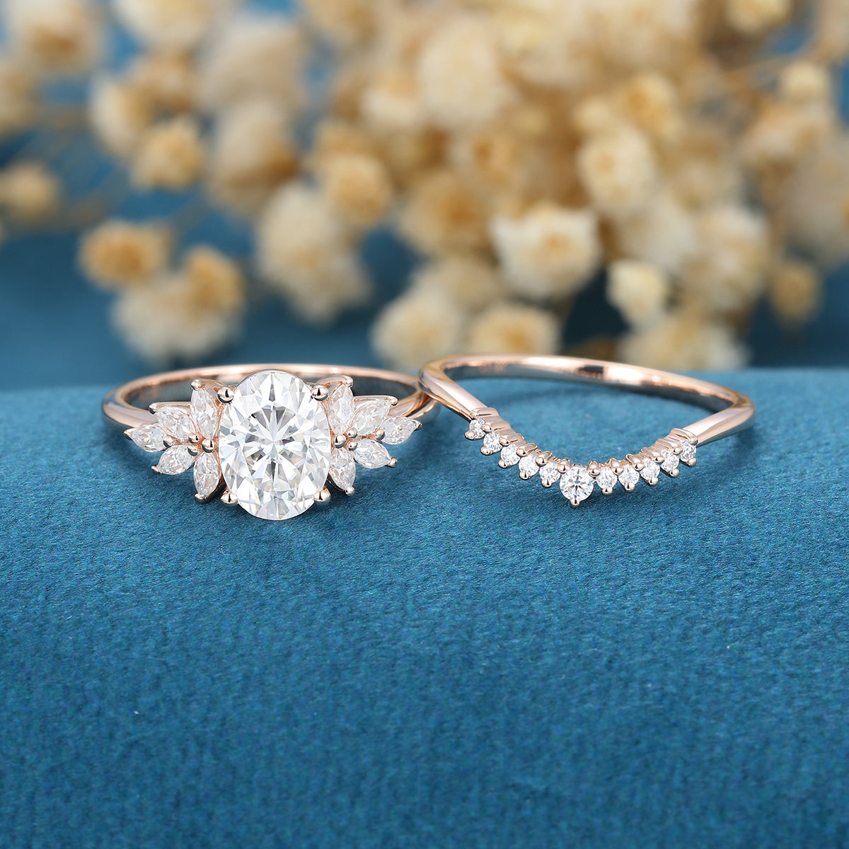 1.33 CT Oval Shaped Moissanite Cluster Bridal Set - Camila Brown