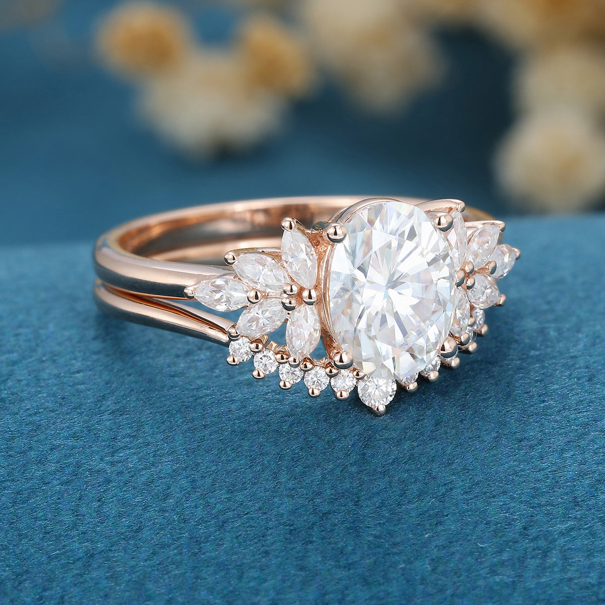 1.33 CT Oval Shaped Moissanite Cluster Bridal Set - Camila Brown