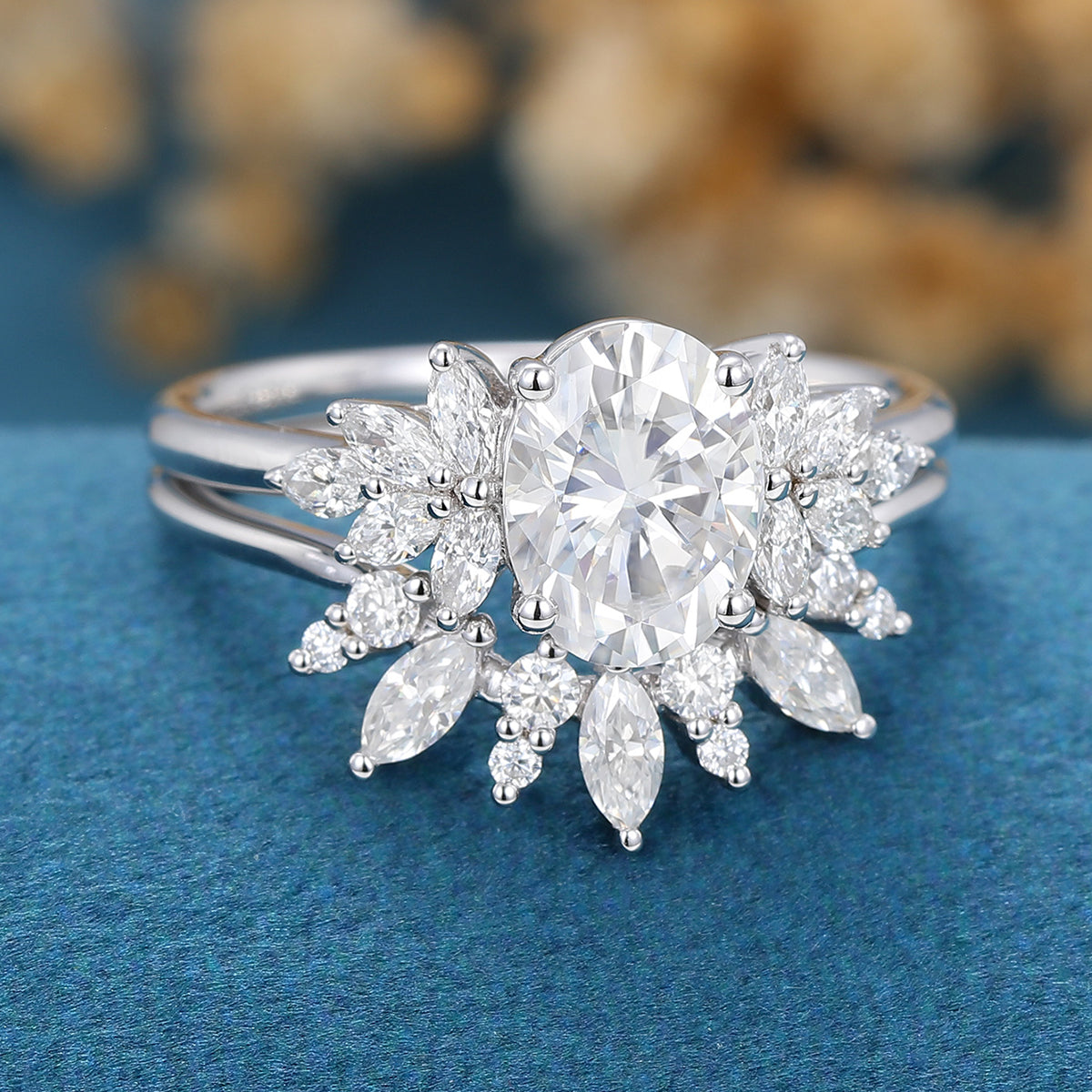 1.33 CT Oval Shaped Moissanite Cluster Bridal Set - Camila Brown