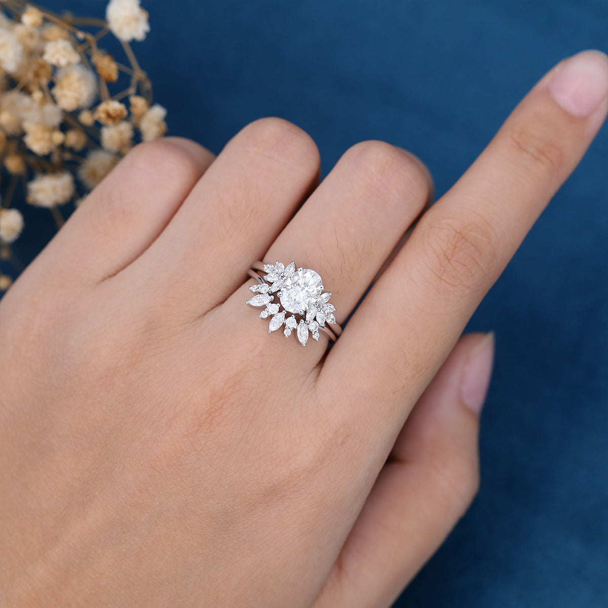 1.33 CT Oval Shaped Moissanite Cluster Bridal Set - Camila Brown