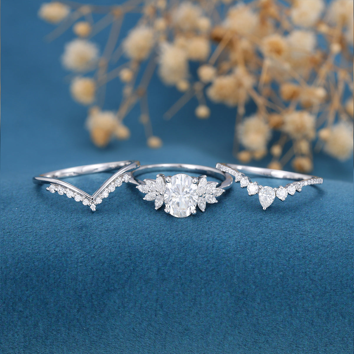 1.33 CT Oval Shaped Moissanite Cluster Bridal Set - Camila Brown