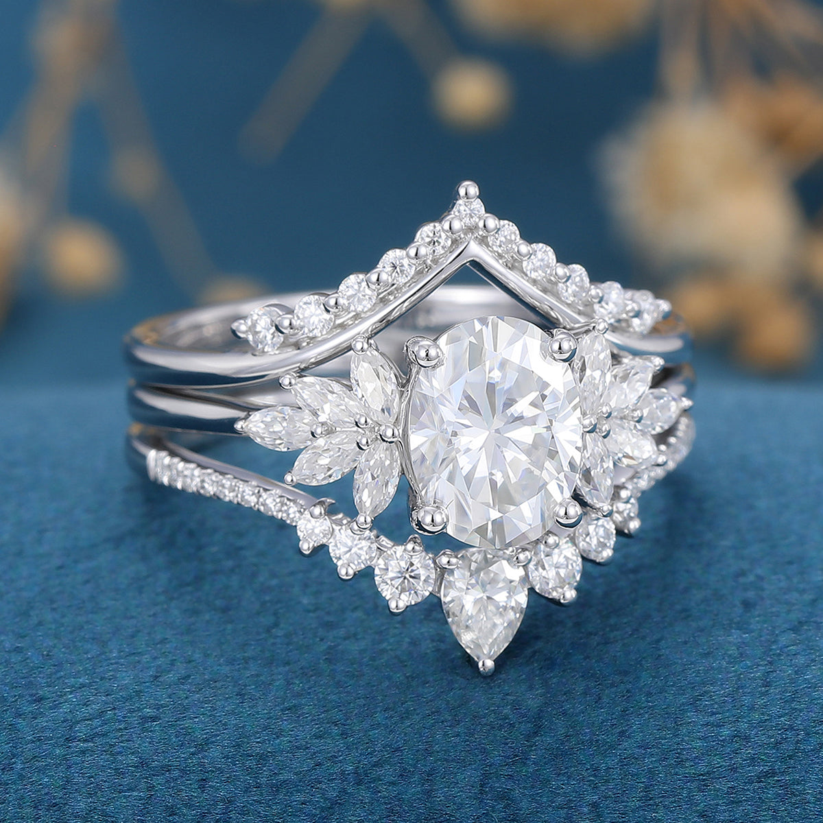 1.33 CT Oval Shaped Moissanite Cluster Bridal Set - Camila Brown