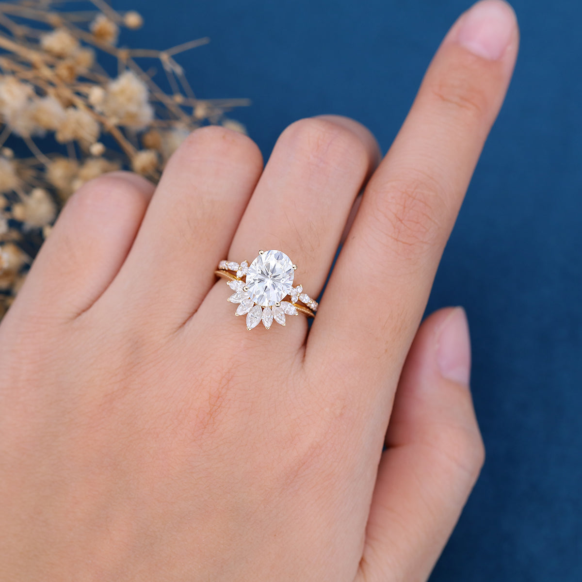 2.72 CT Oval Shaped Moissanite Pave Setting Bridal Set - Camila Brown