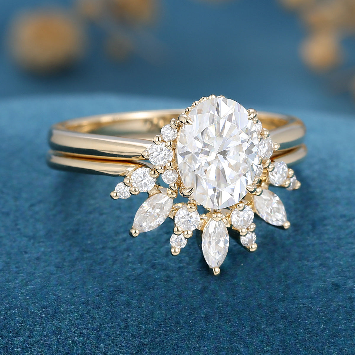 1.33 CT Oval Shaped Moissanite Cluster Bridal Set - Camila Brown