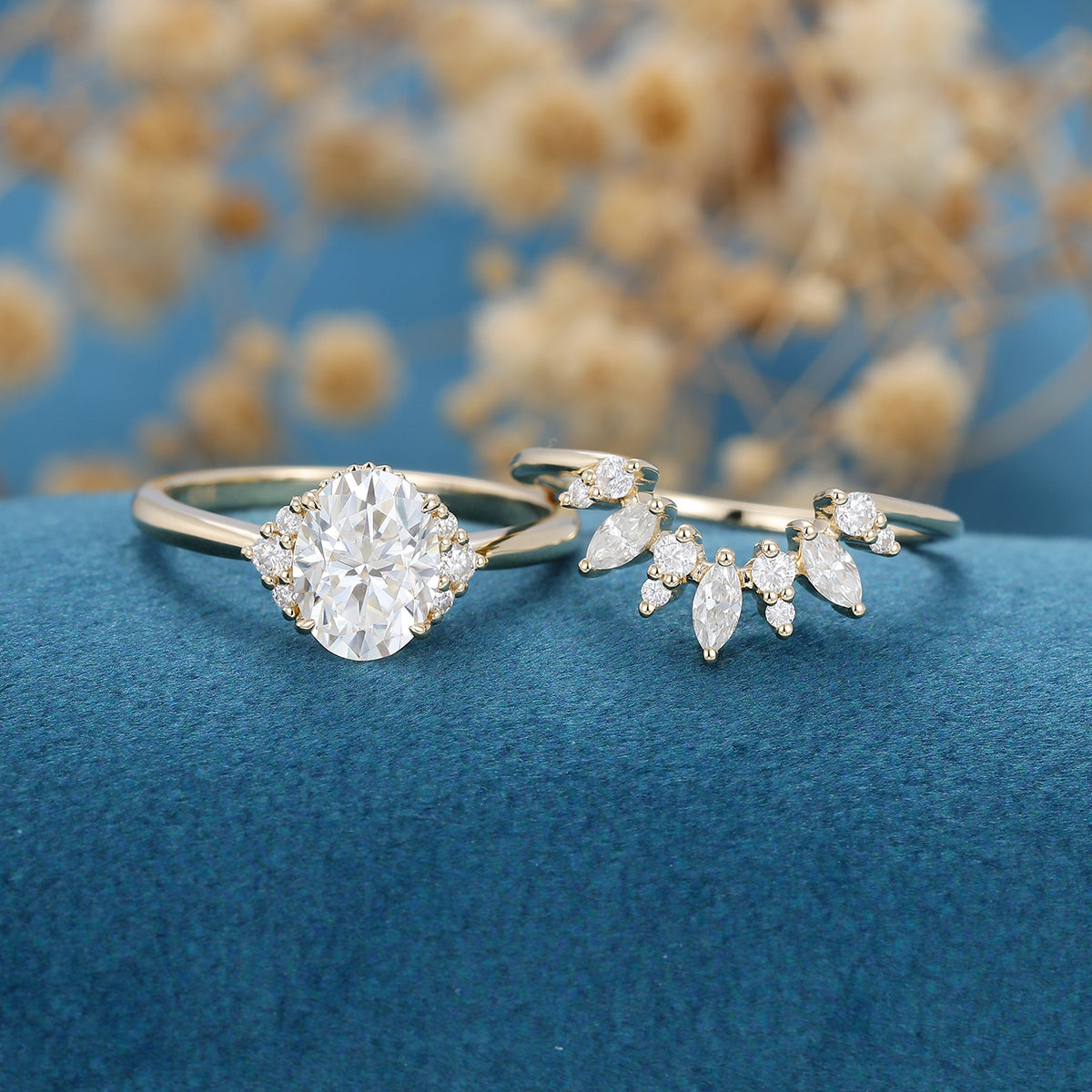 1.33 CT Oval Shaped Moissanite Cluster Bridal Set - Camila Brown