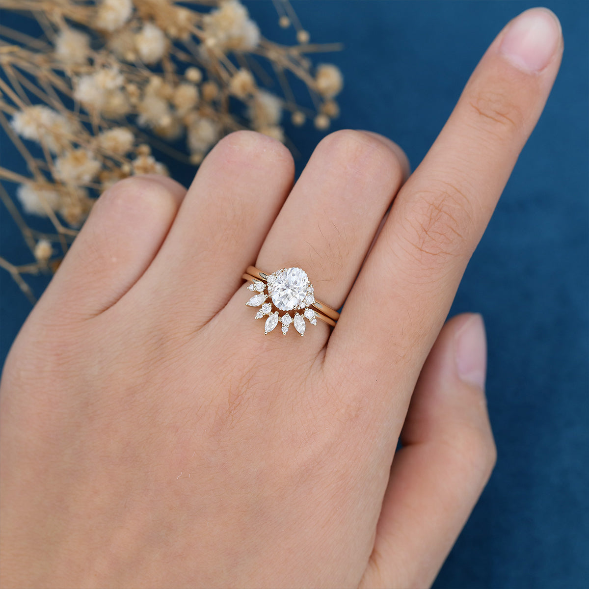 1.33 CT Oval Shaped Moissanite Cluster Bridal Set - Camila Brown