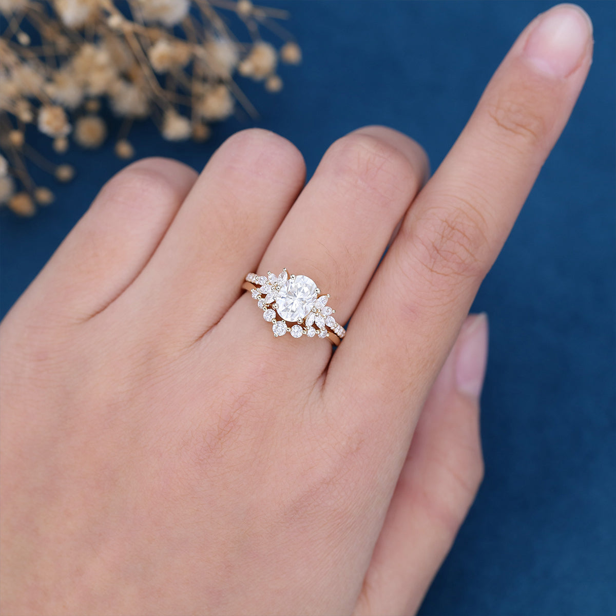 1.33 CT Oval Shaped Moissanite Cluster Bridal Set - Camila Brown