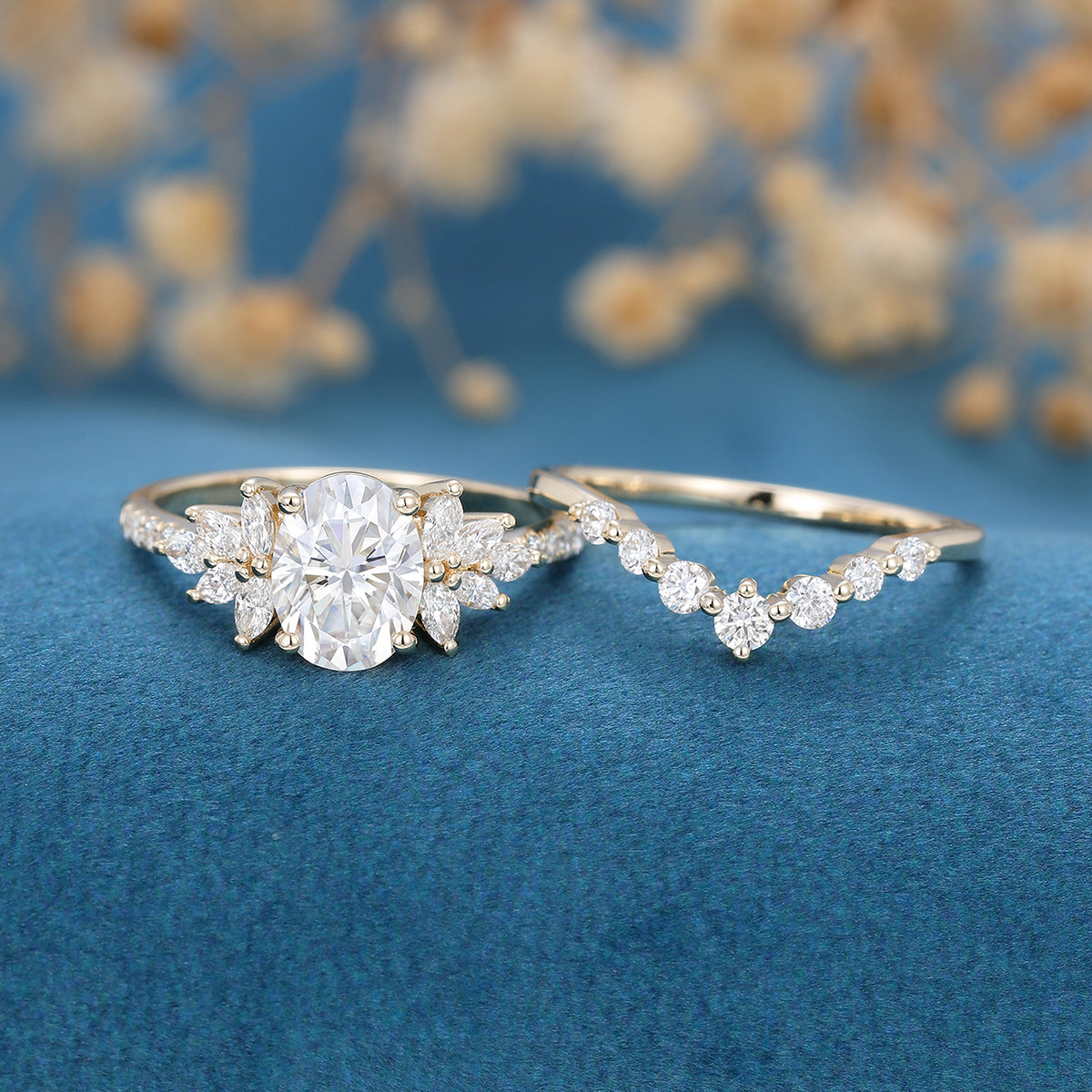 1.33 CT Oval Shaped Moissanite Cluster Bridal Set - Camila Brown