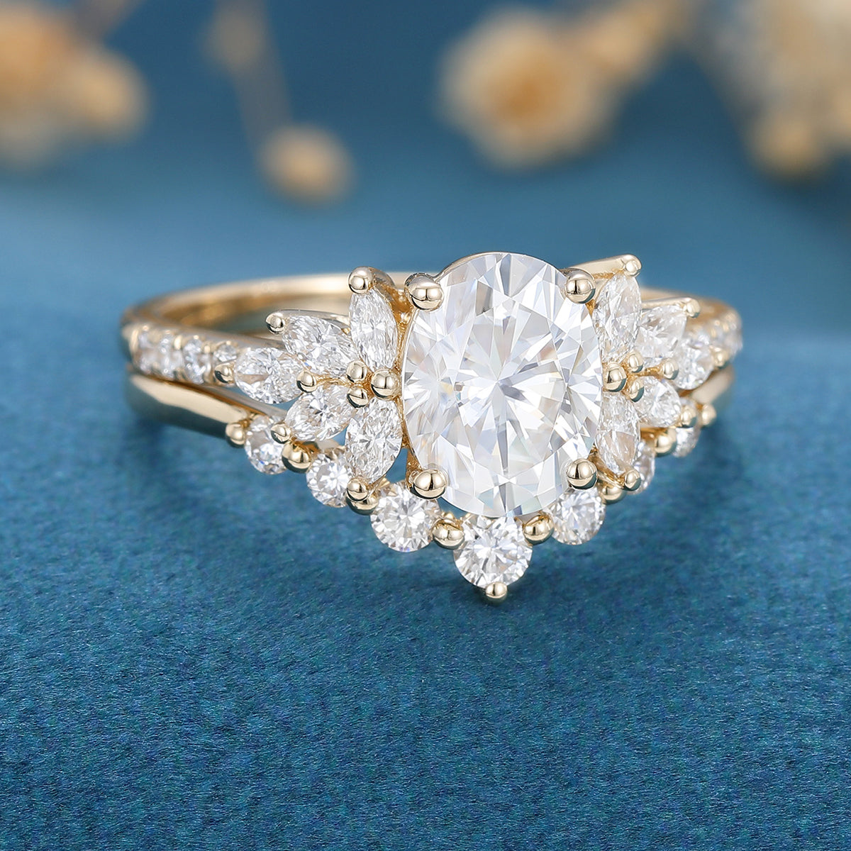 1.33 CT Oval Shaped Moissanite Cluster Bridal Set - Camila Brown