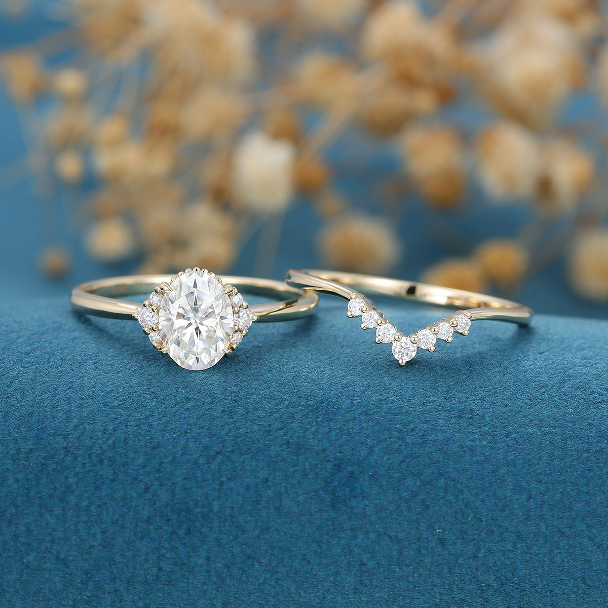 1.33 CT Oval Shaped Moissanite Cluster Bridal Set - Camila Brown