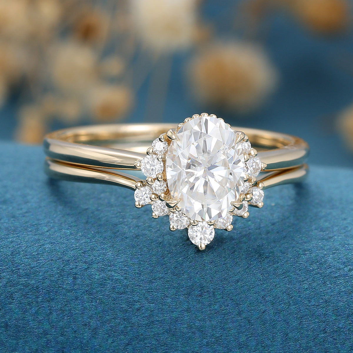 1.33 CT Oval Shaped Moissanite Cluster Bridal Set - Camila Brown