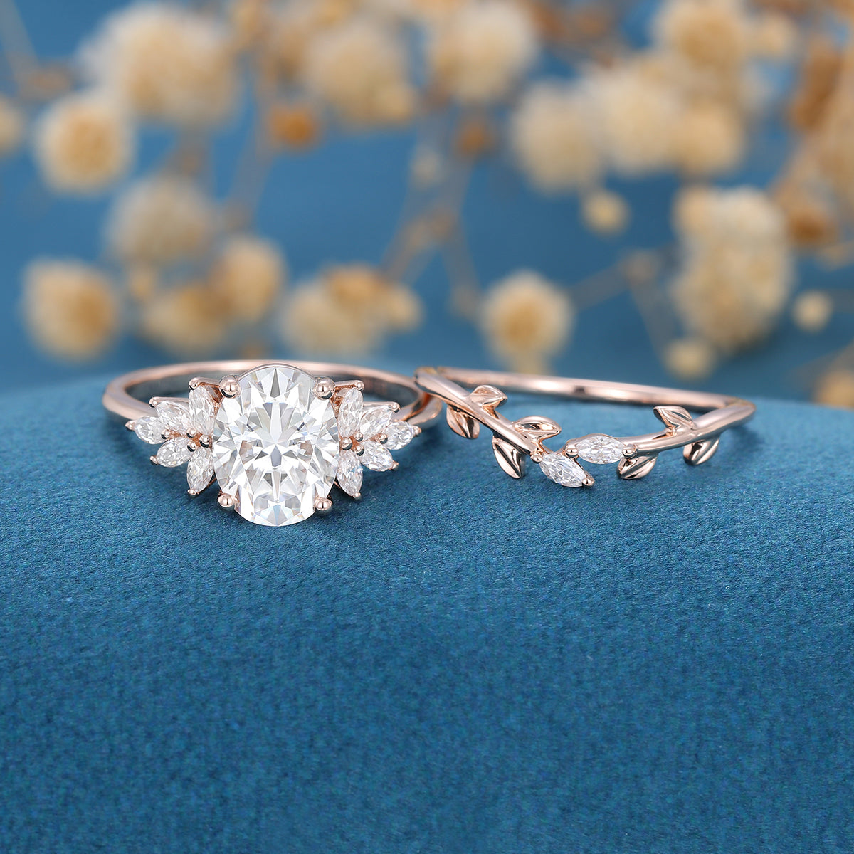 1.33 CT Oval Shaped Moissanite Cluster Bridal Set - Camila Brown