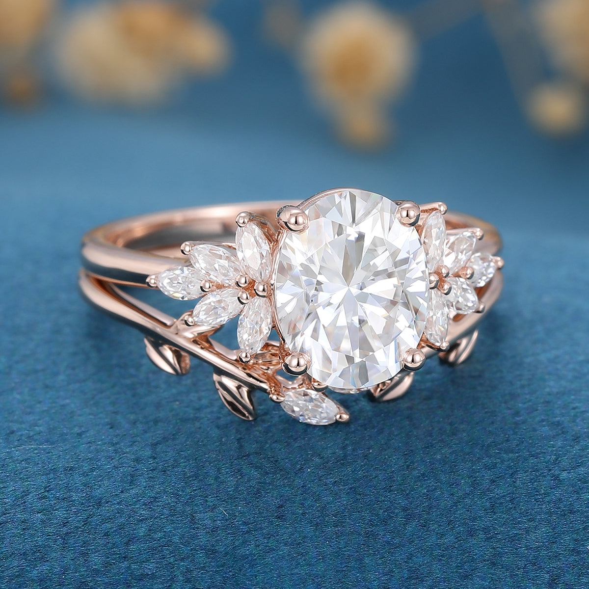 1.33 CT Oval Shaped Moissanite Cluster Bridal Set - Camila Brown