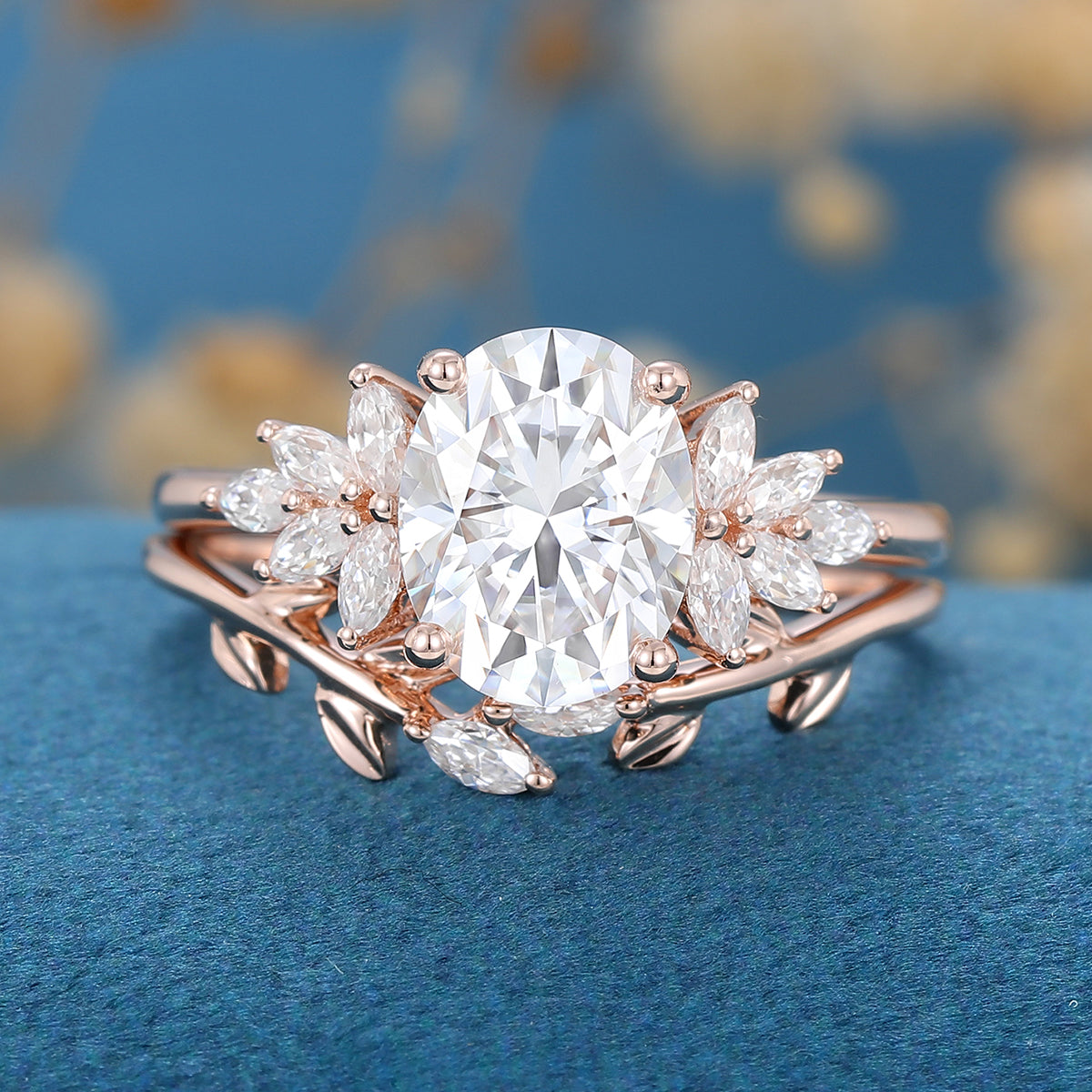 1.33 CT Oval Shaped Moissanite Cluster Bridal Set - Camila Brown