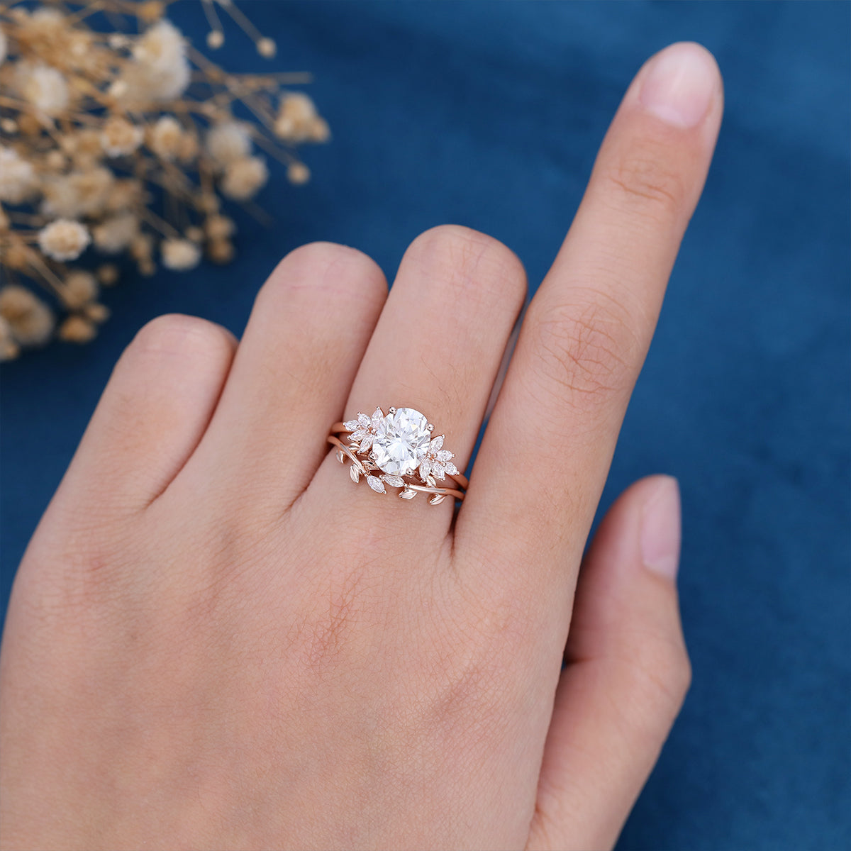 1.33 CT Oval Shaped Moissanite Cluster Bridal Set - Camila Brown