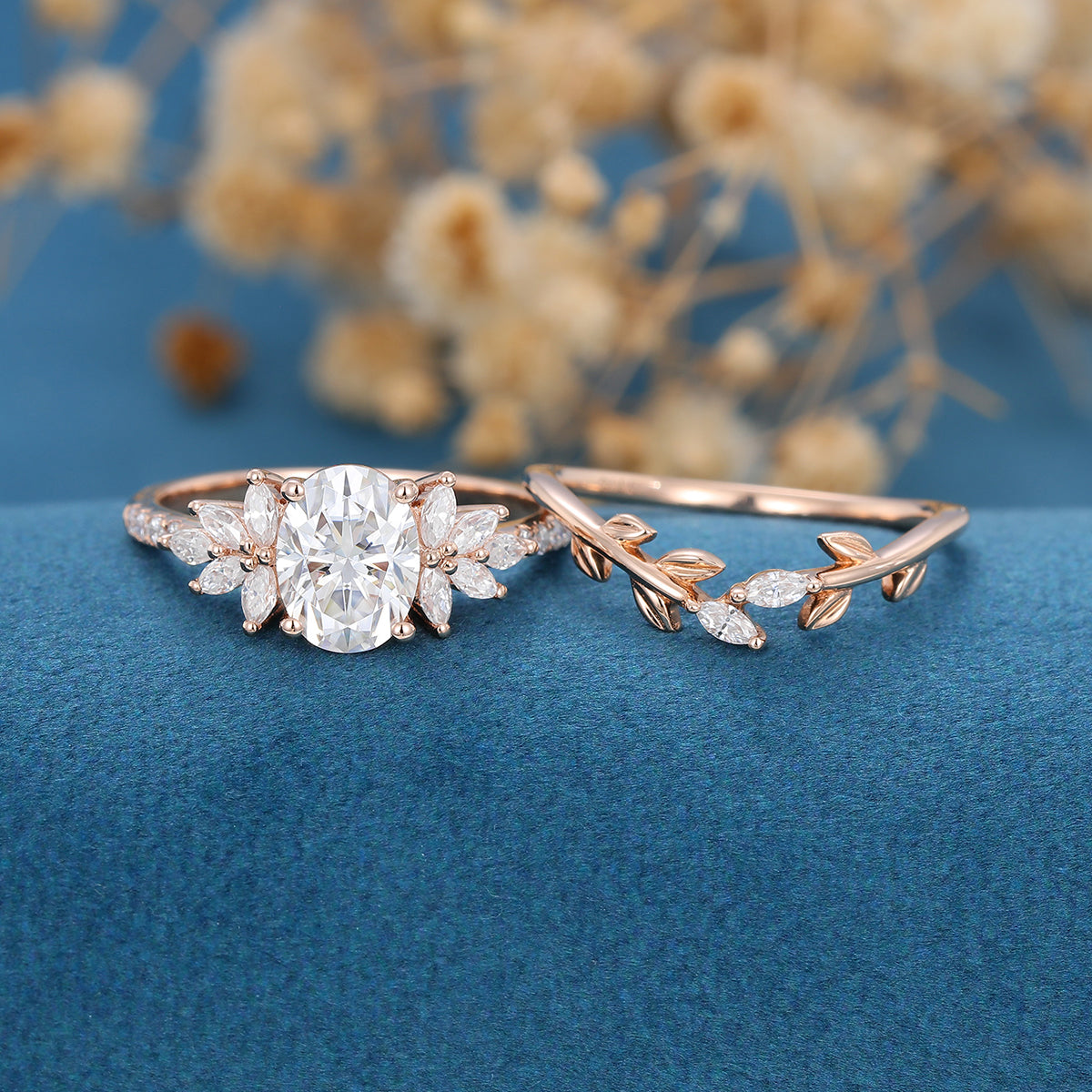 1.33 CT Oval Shaped Moissanite Cluster Bridal Set - Camila Brown