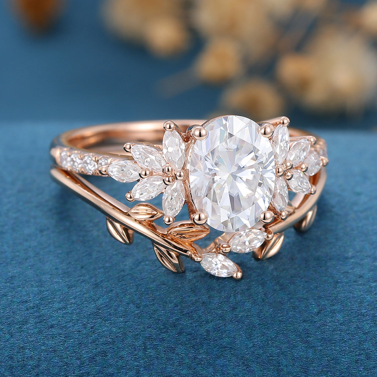 1.33 CT Oval Shaped Moissanite Cluster Bridal Set - Camila Brown