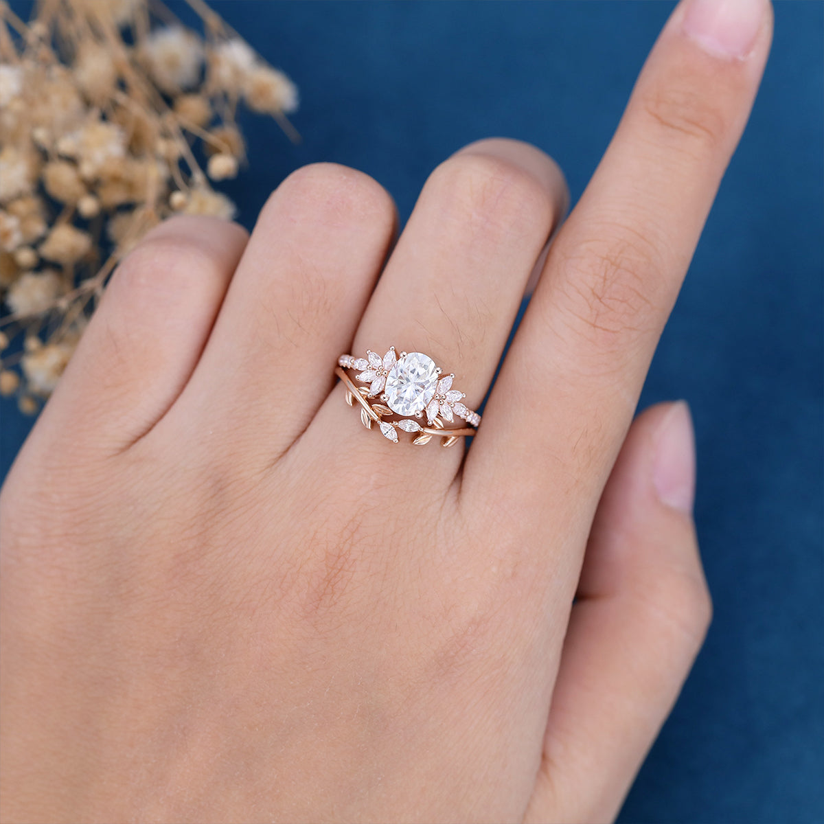 1.33 CT Oval Shaped Moissanite Cluster Bridal Set - Camila Brown