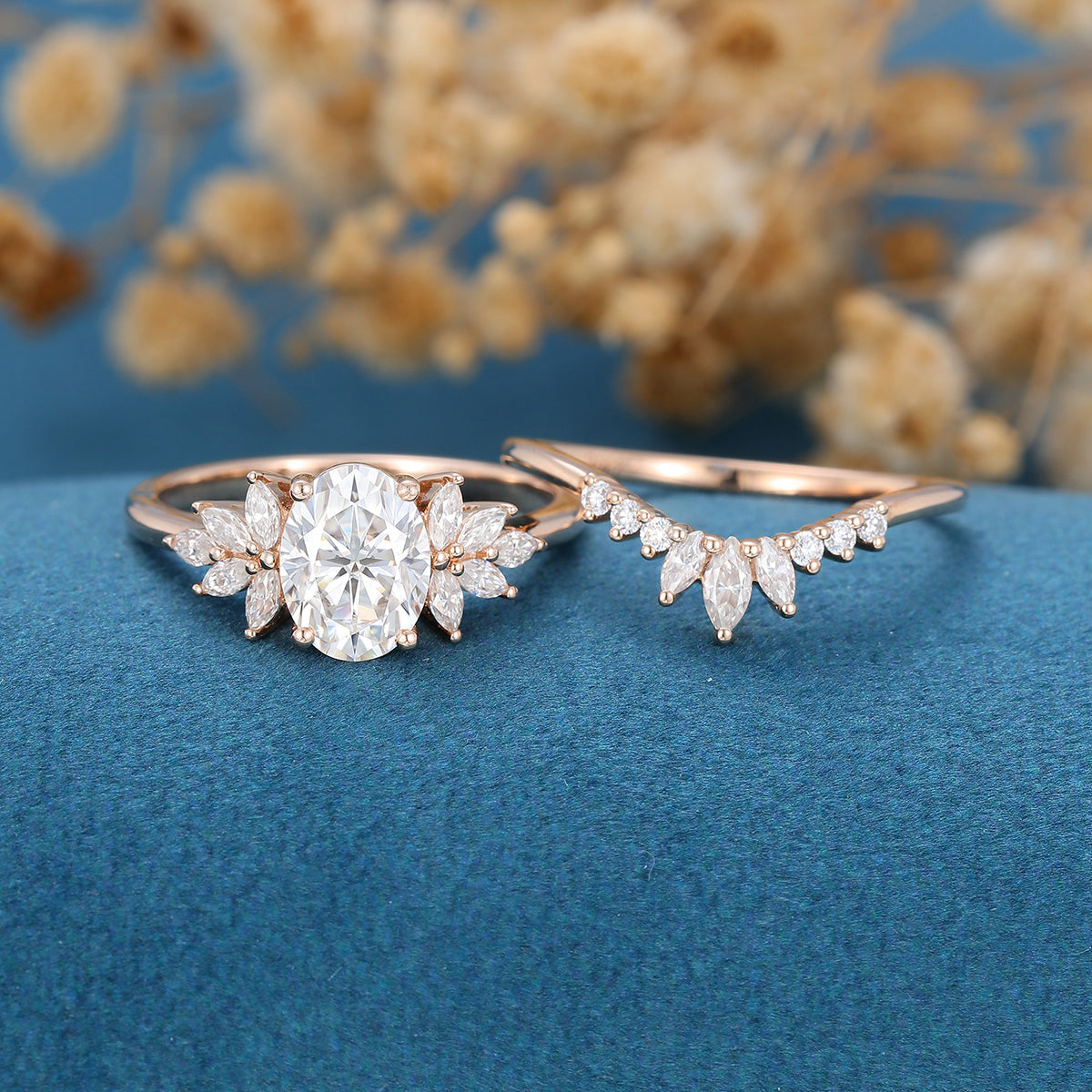 1.33 CT Oval Shaped Moissanite Cluster Bridal Set - Camila Brown