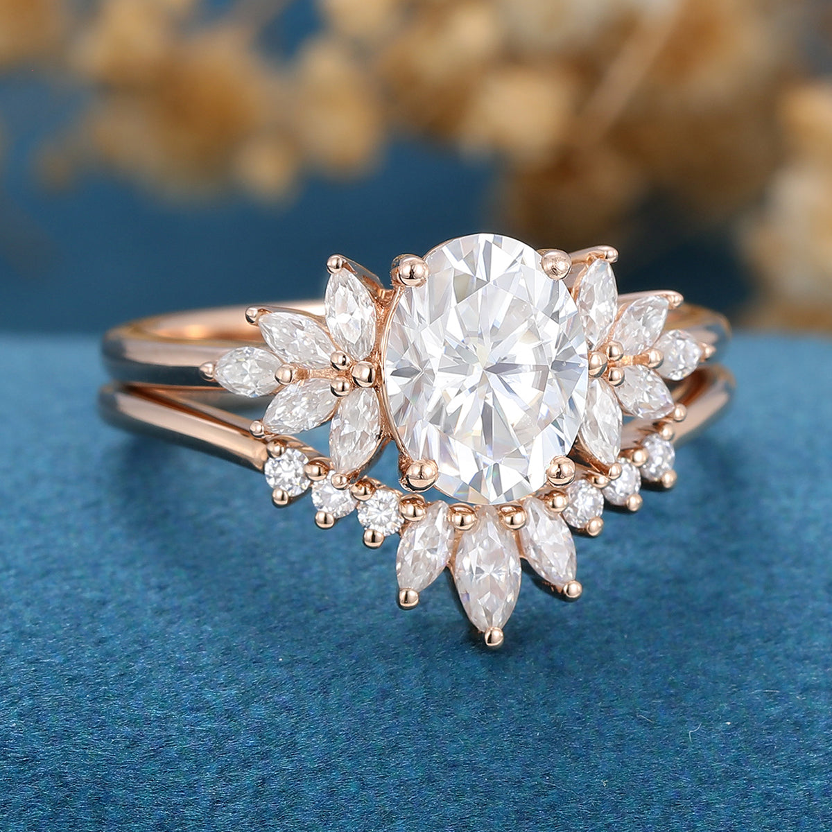 1.33 CT Oval Shaped Moissanite Cluster Bridal Set - Camila Brown