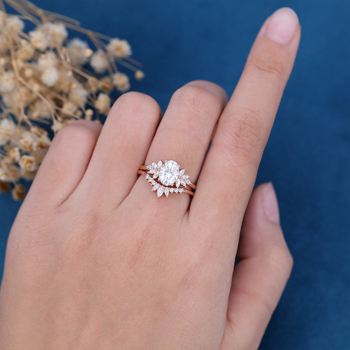 1.33 CT Oval Shaped Moissanite Cluster Bridal Set - Camila Brown