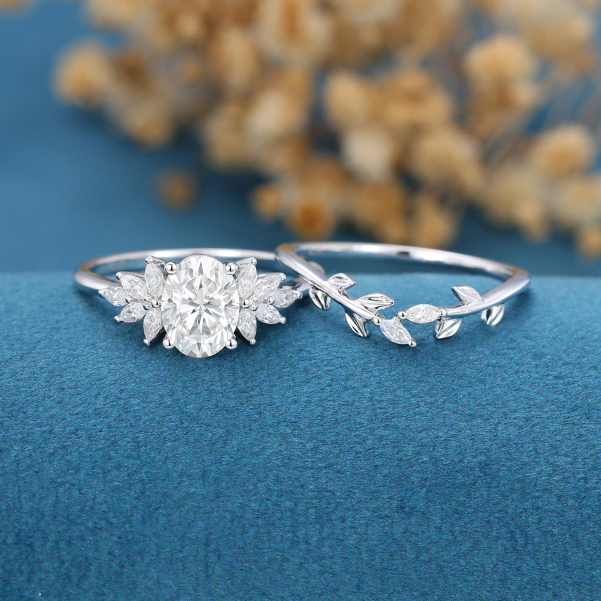 1.33 CT Oval Shaped Moissanite Cluster Bridal Set - Camila Brown