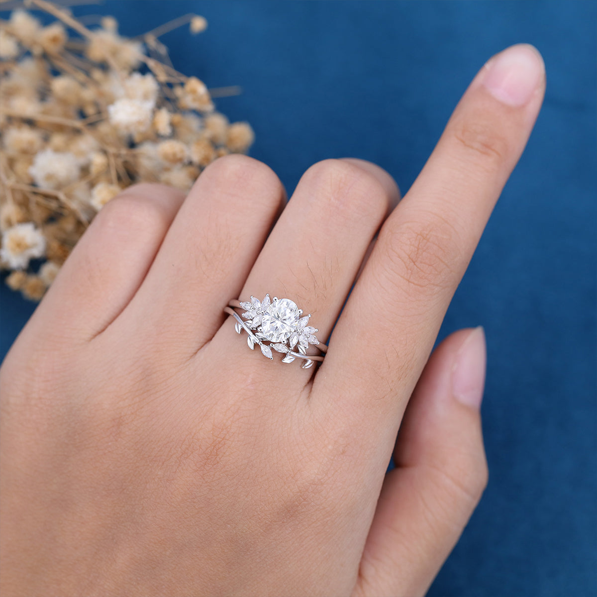 1.33 CT Oval Shaped Moissanite Cluster Bridal Set - Camila Brown