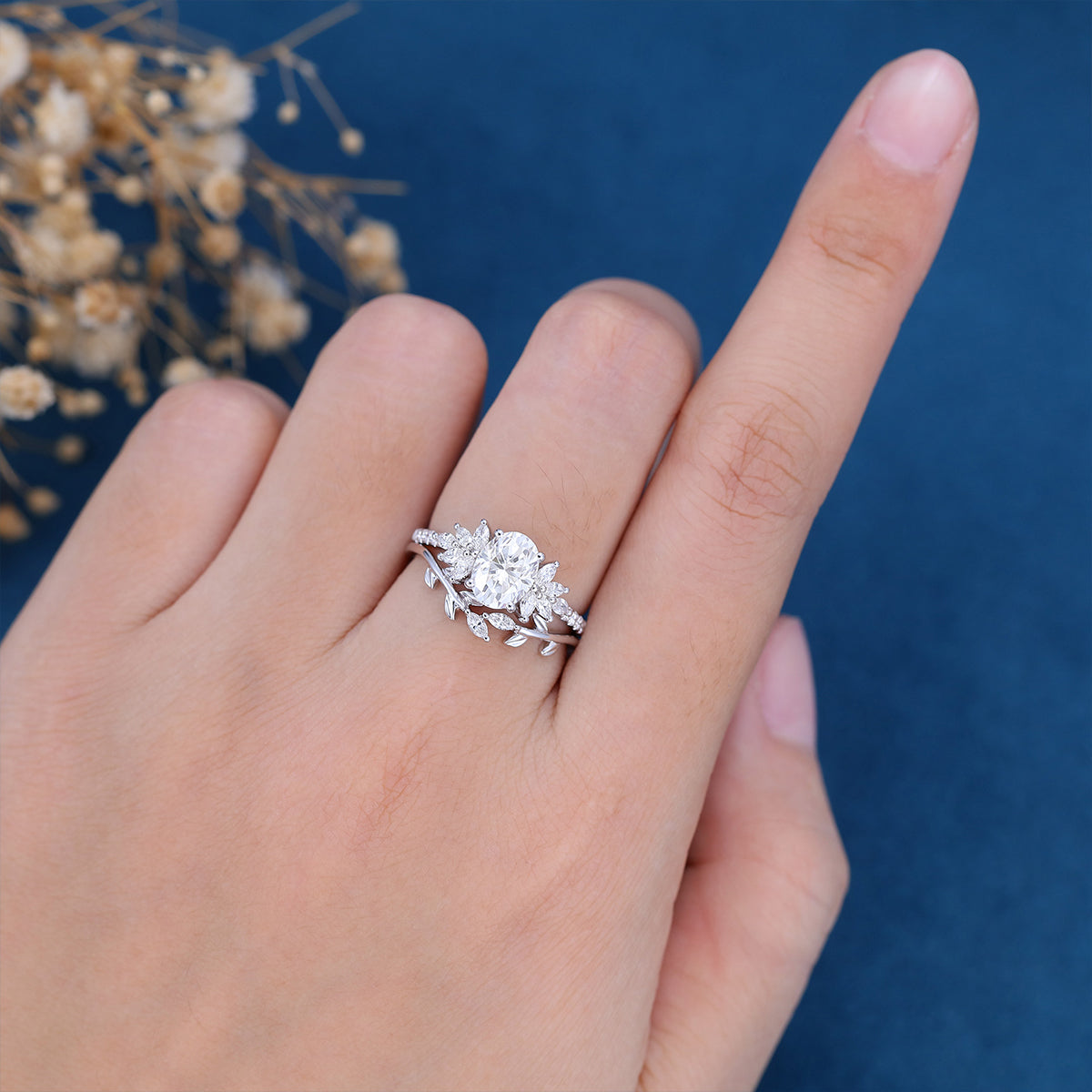 1.33 CT Oval Shaped Moissanite Cluster Bridal Set - Camila Brown