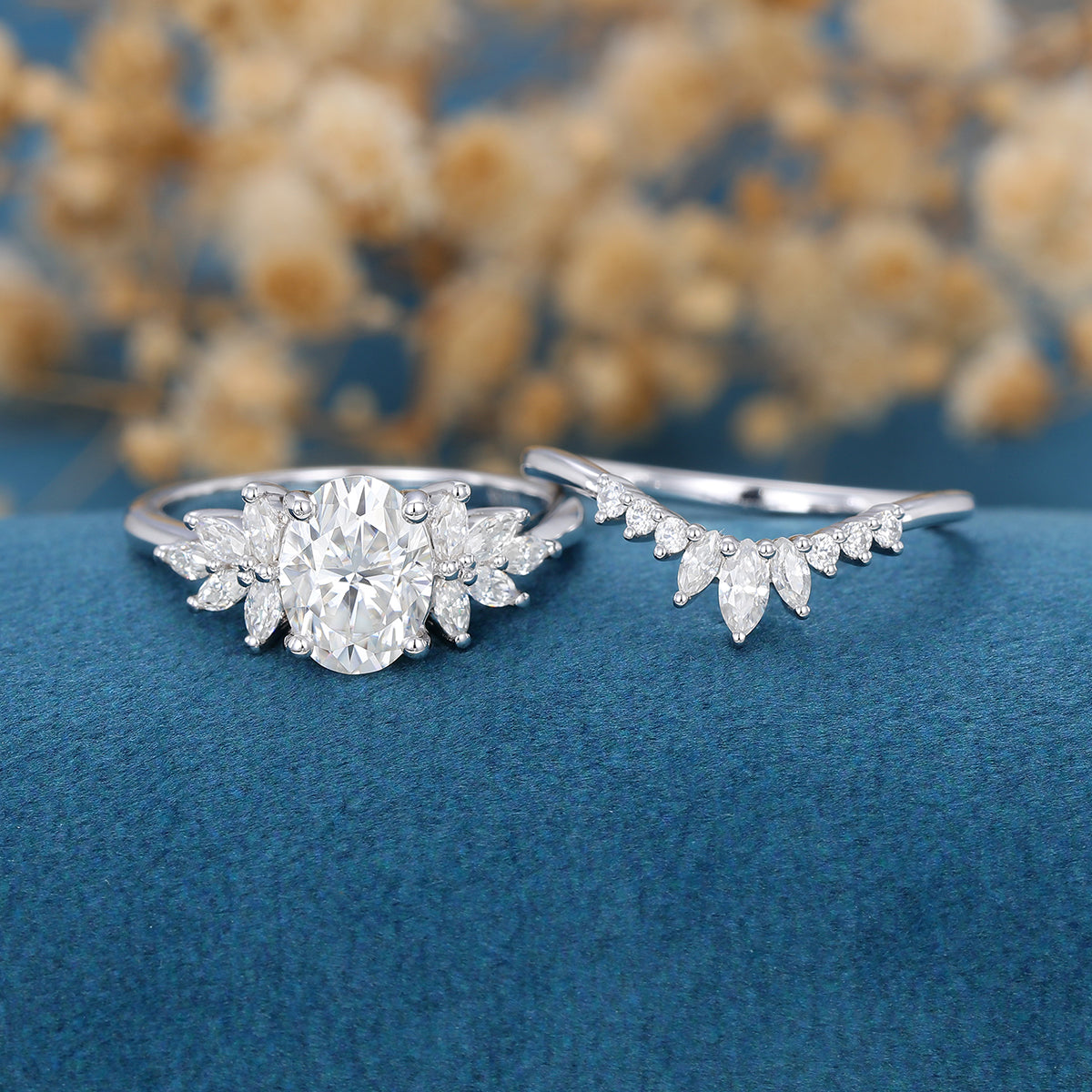 1.33 CT Oval Shaped Moissanite Cluster Bridal Set - Camila Brown