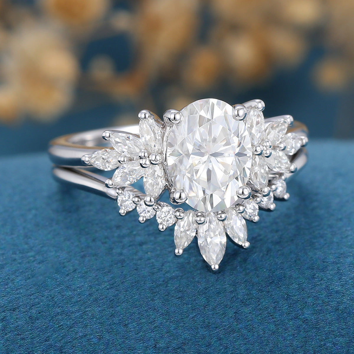 1.33 CT Oval Shaped Moissanite Cluster Bridal Set - Camila Brown