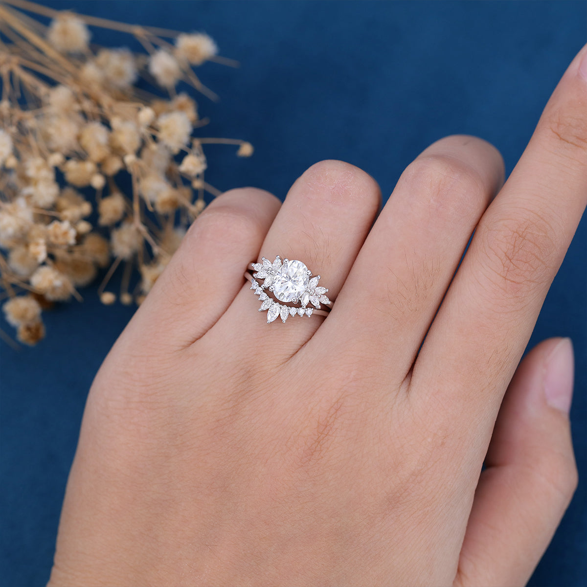 1.33 CT Oval Shaped Moissanite Cluster Bridal Set - Camila Brown