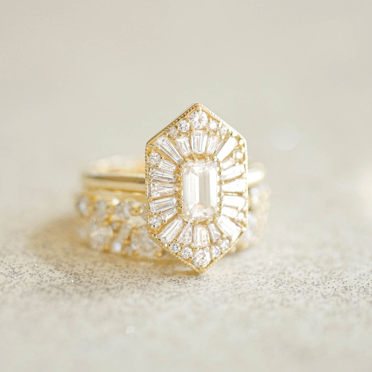 0.70 CT Emerald Shape Ballerina Lab Grown Engagement Ring