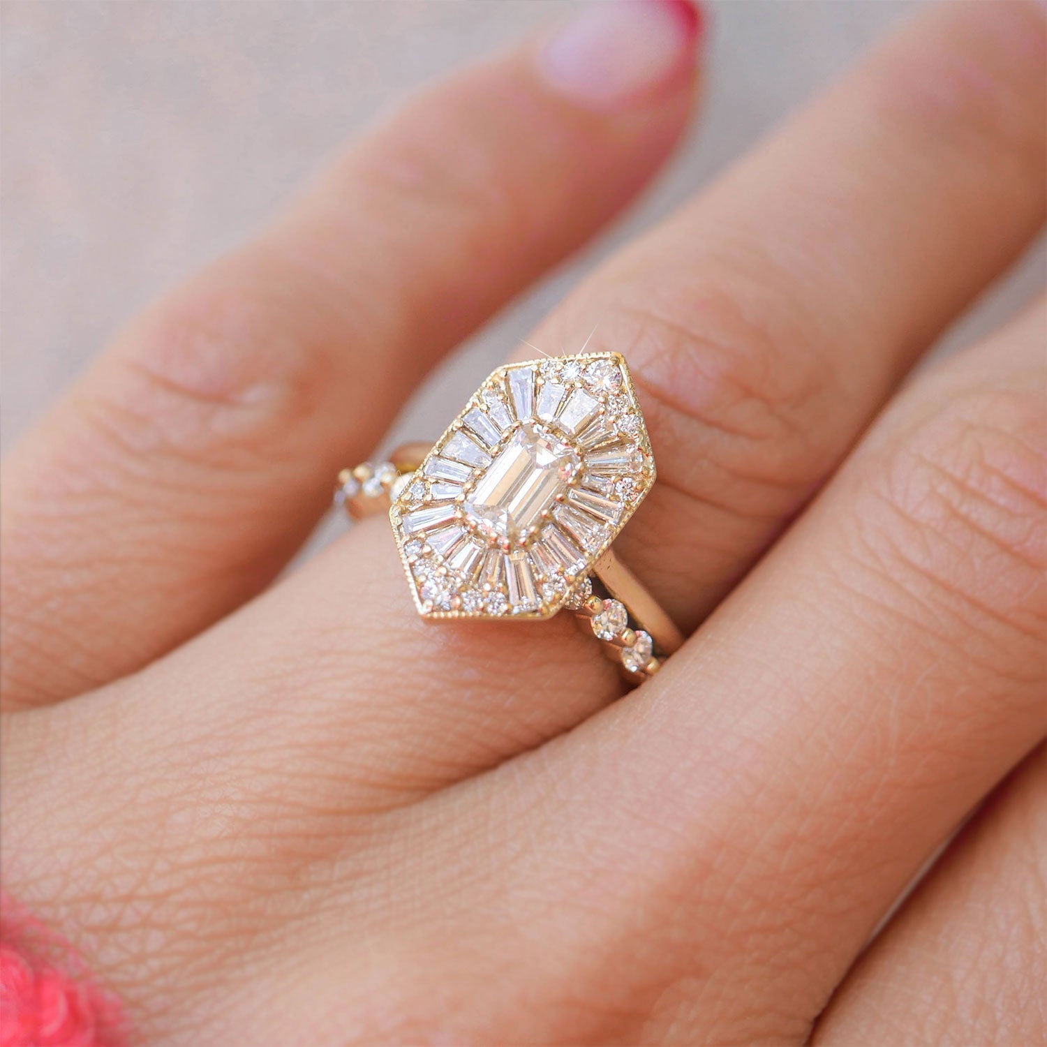 0.70 CT Emerald Shape Ballerina Lab Grown Engagement Ring