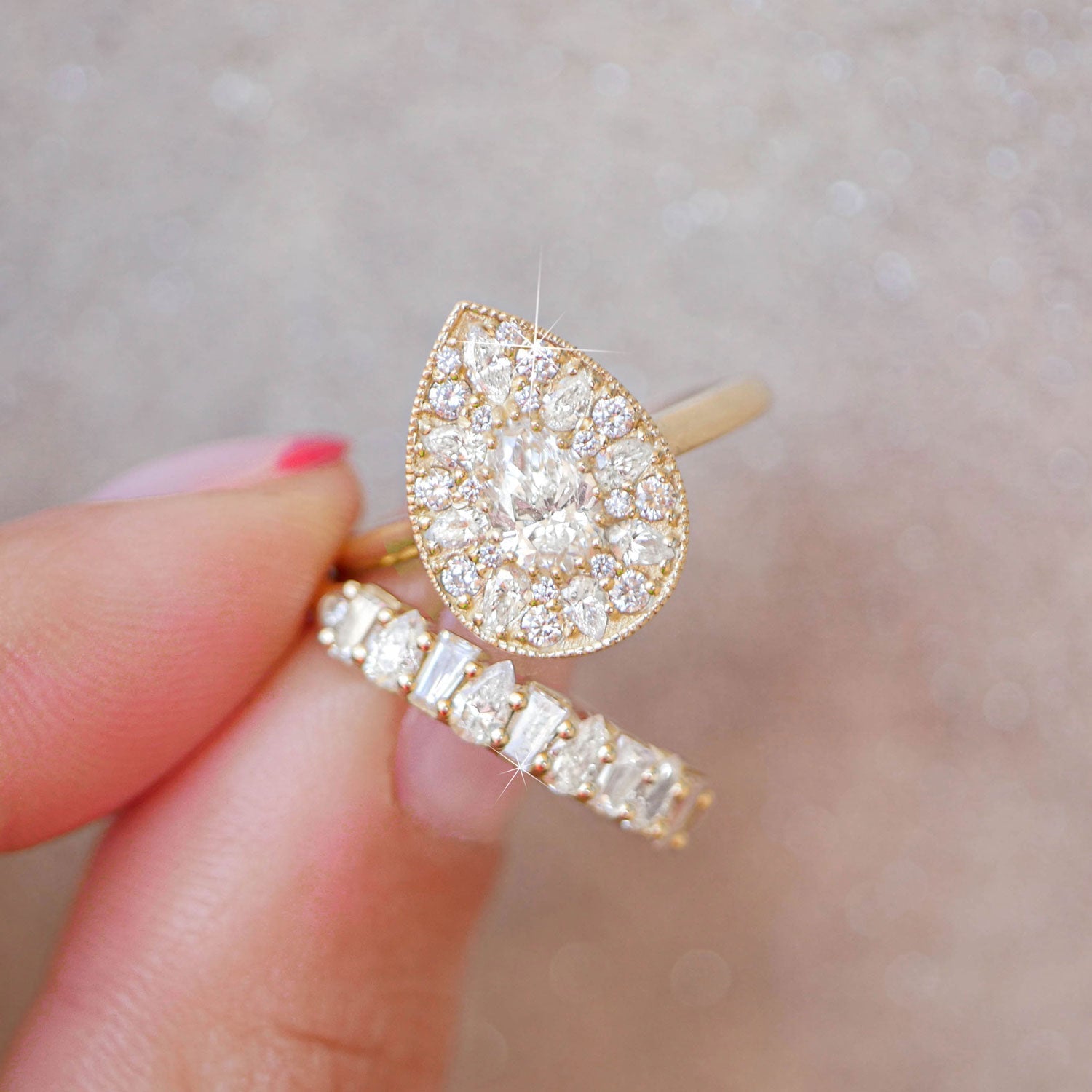 0.53 CT Pear Shape Lab Grown halo Engagement Ring