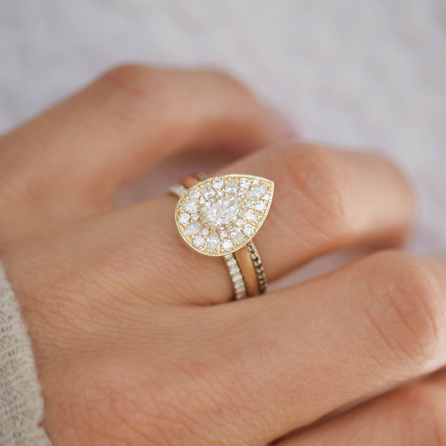 0.53 CT Pear Shape Lab Grown halo Engagement Ring