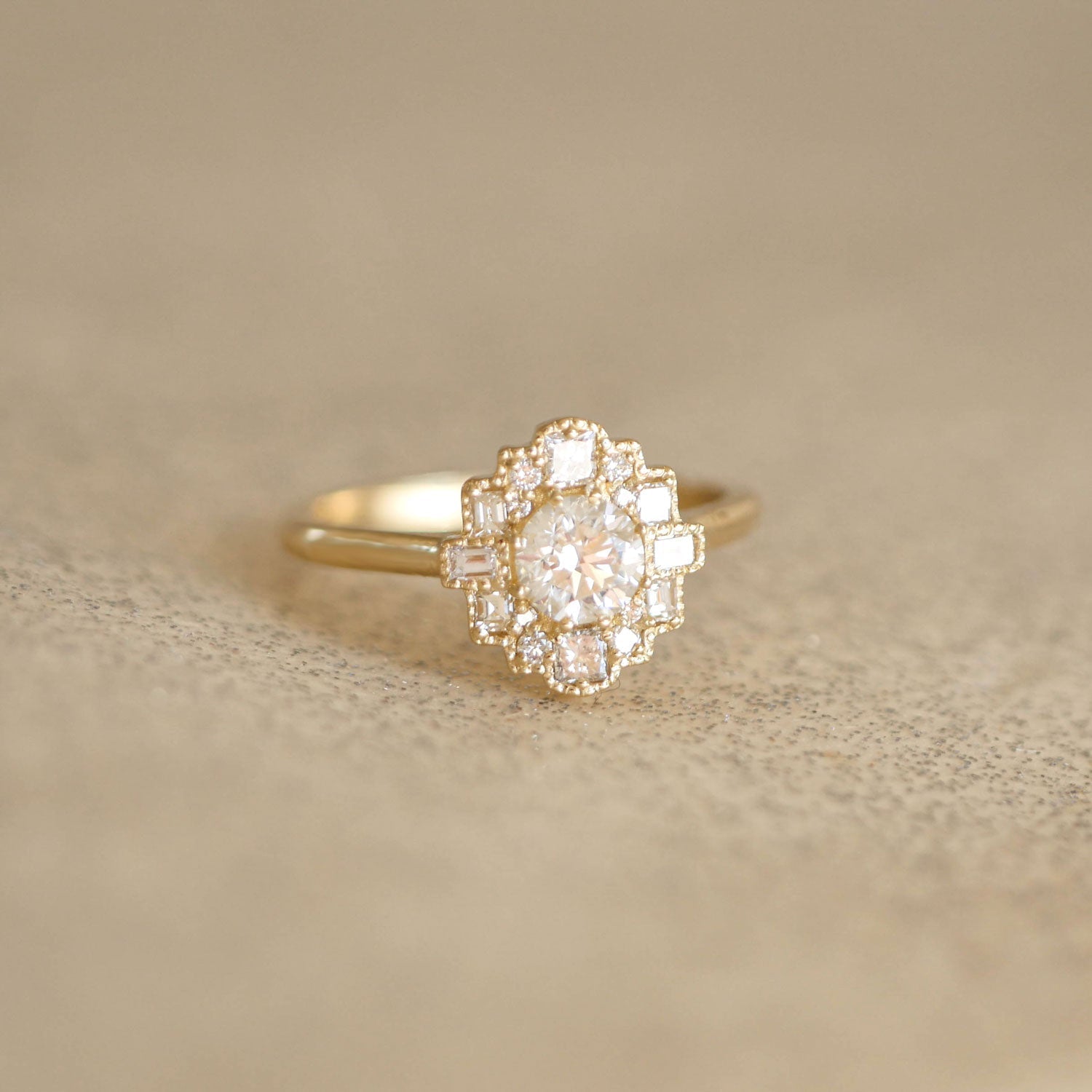 0.50 CT Round Shape Lab Grown Halo Setting Engagement Ring