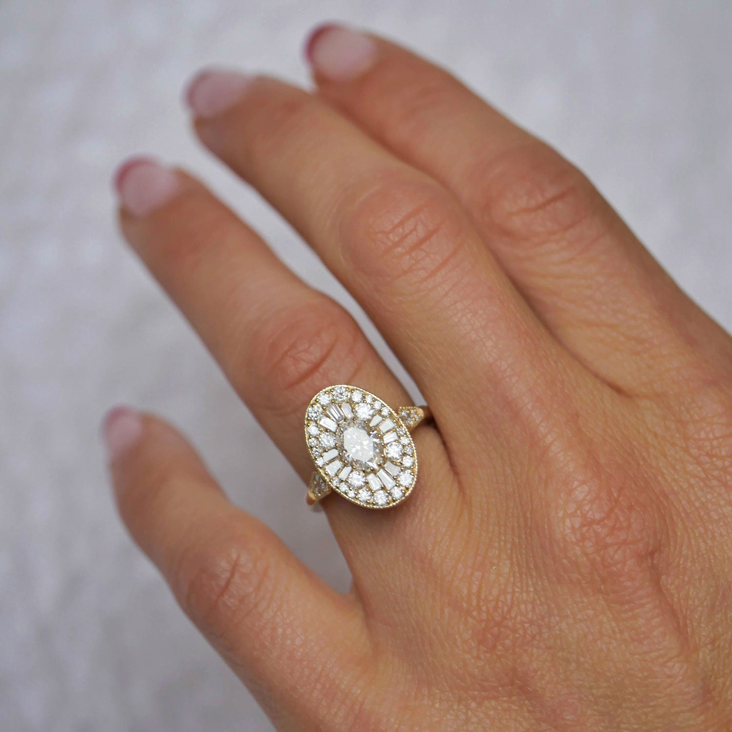 0.70 CT Oval cut Lab Grown Ballerina Setting Engagement Ring