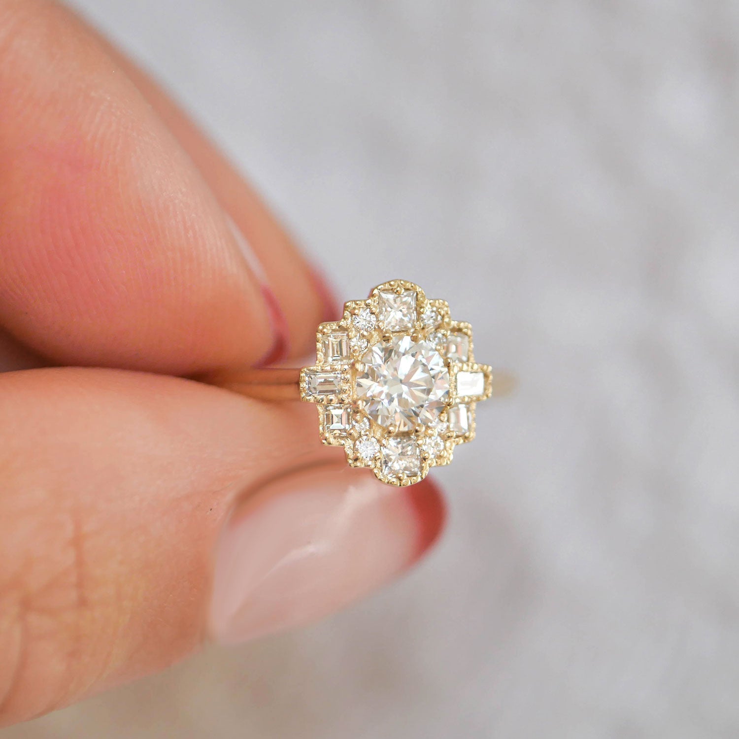 0.50 CT Round Shape Lab Grown Halo Setting Engagement Ring