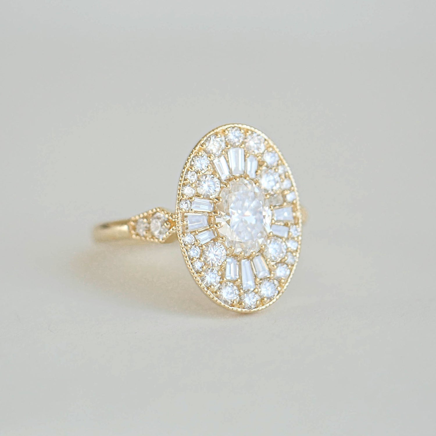 0.70 CT Oval cut Lab Grown Ballerina Setting Engagement Ring