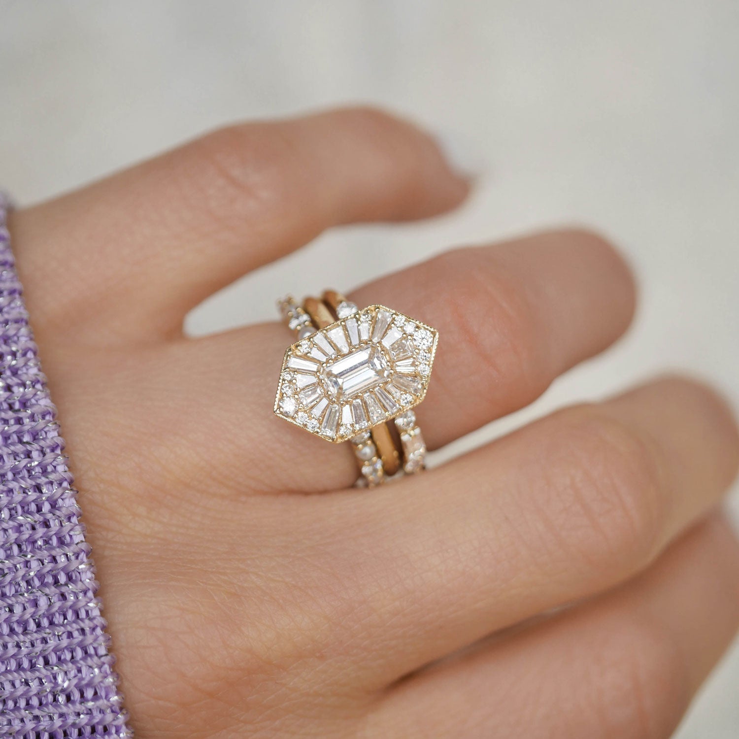 0.70 CT Emerald Shape Ballerina Lab Grown Engagement Ring